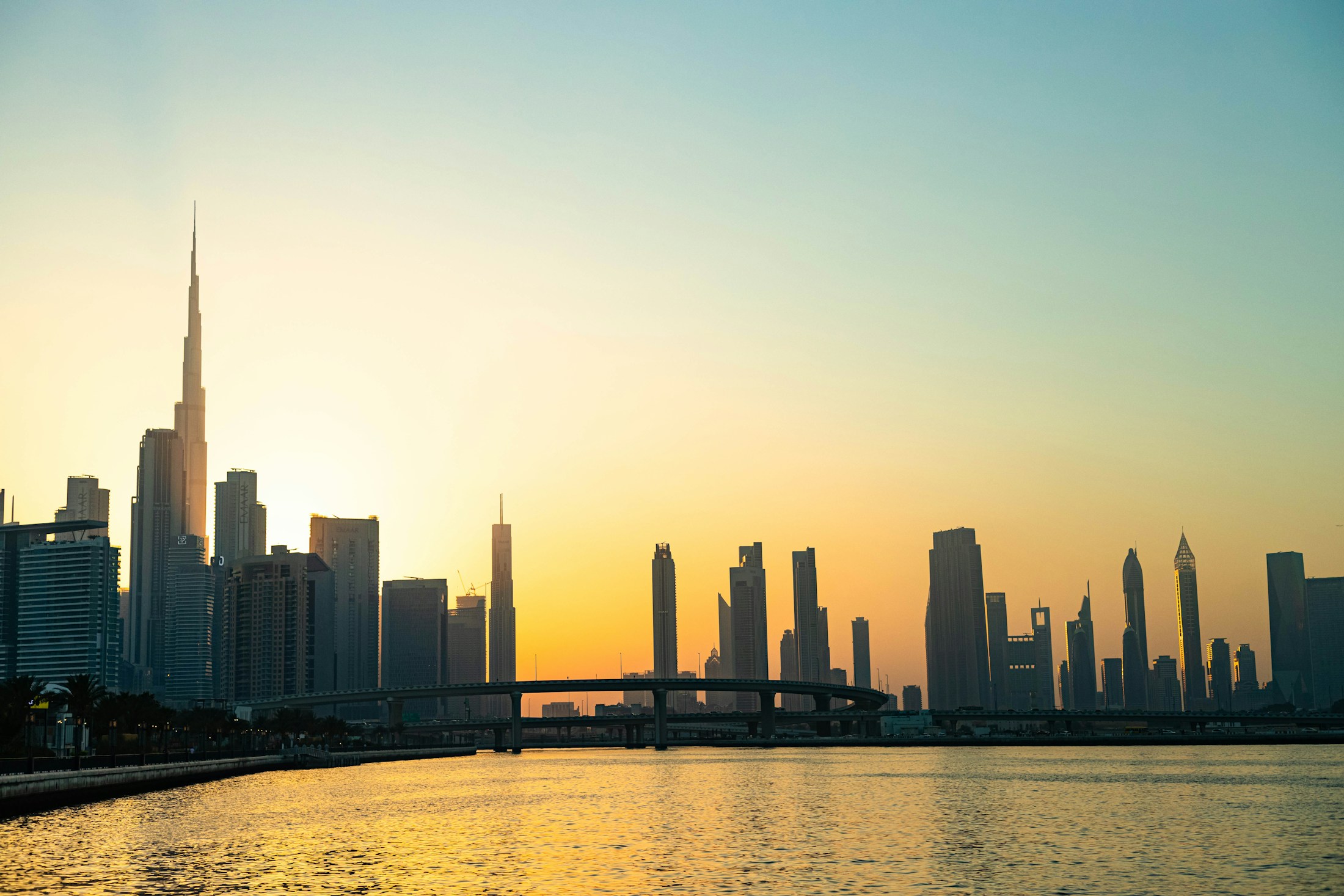 Dubai skyline at golden hour